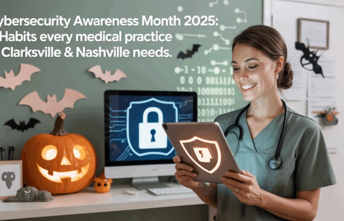 medical practice Halloween decorations for Cybersecurity Awareness.